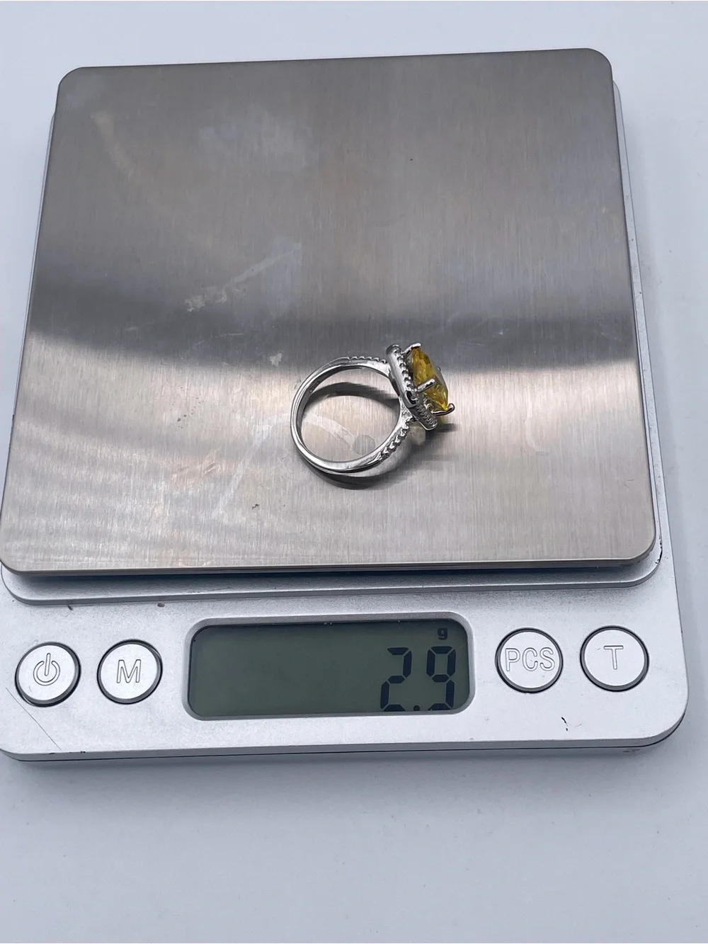 925 Sterling Silver Yellow CZ Halo Ring Emerald Cut Citrine Colored CZ size 5.5